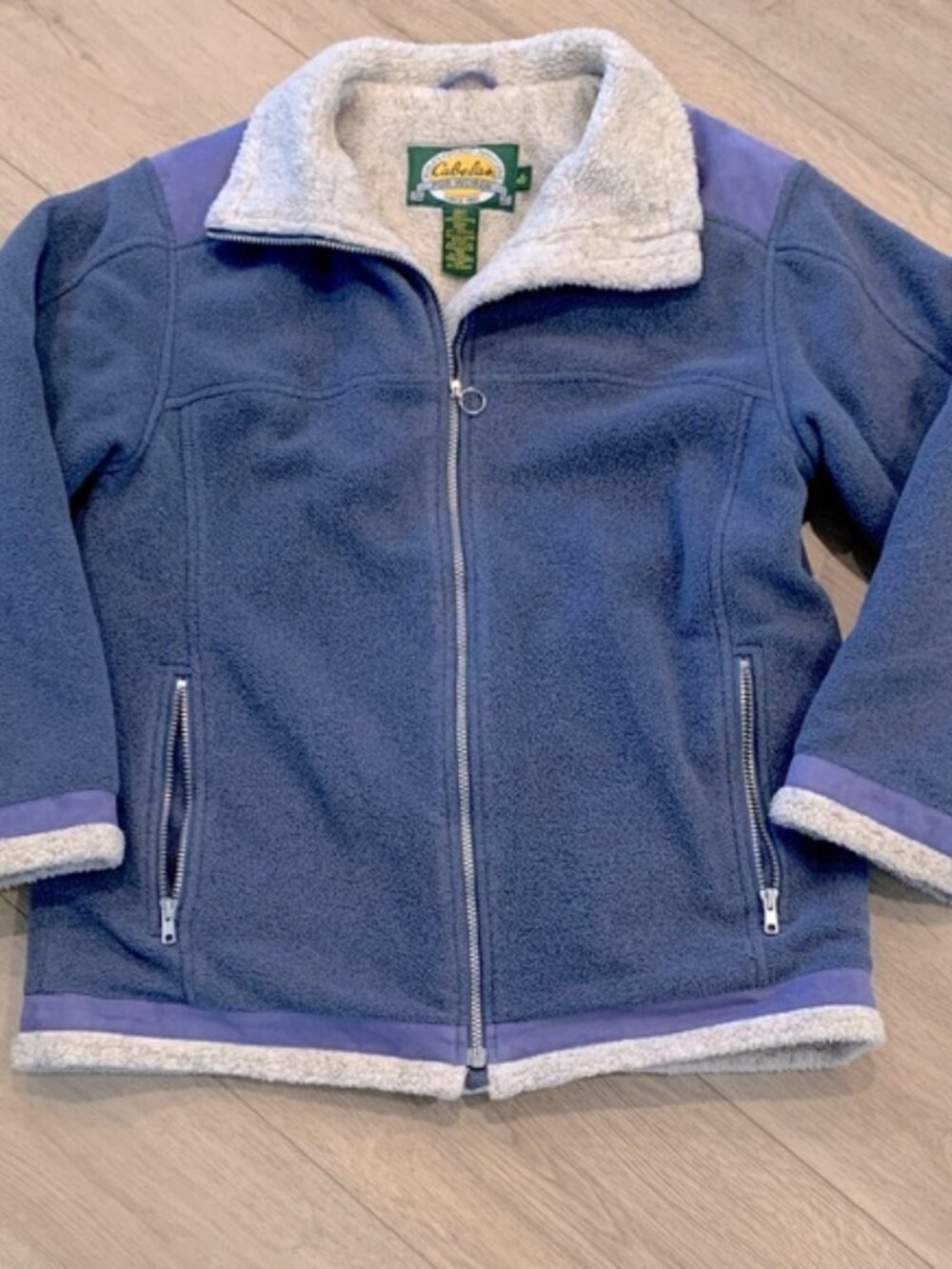 Cabelas Jacket Womens MED Blue Sherpa Berber Fleece Southwestern Aztec Heavy